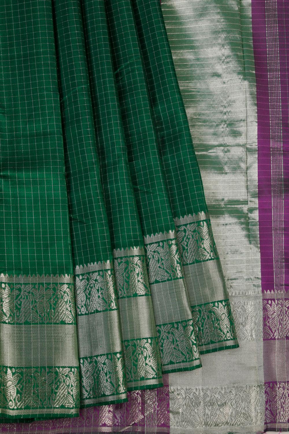 Mangalgiri Handloom Silk Green Saree With Orchid-Violet Pallu